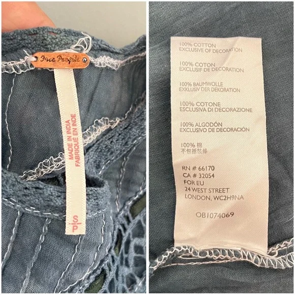 Grunge girly Free People Victorian Abigail hand dyed blue top Small EUC - Picture 9 of 9